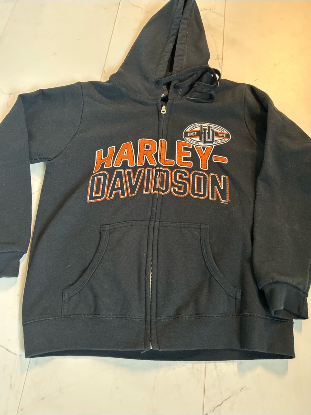Harley-Davidson Black Zip Hoodie with Orange Logo